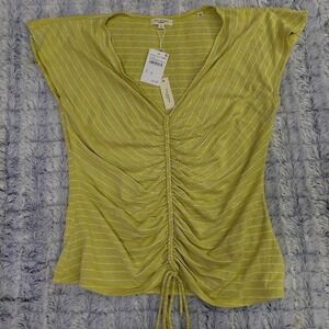 NWT Max Studio cap sleeve chartreuse striped top with front ruching size XL